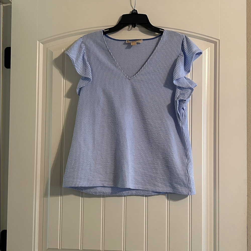 Michael Kors Blue and White Knit Top